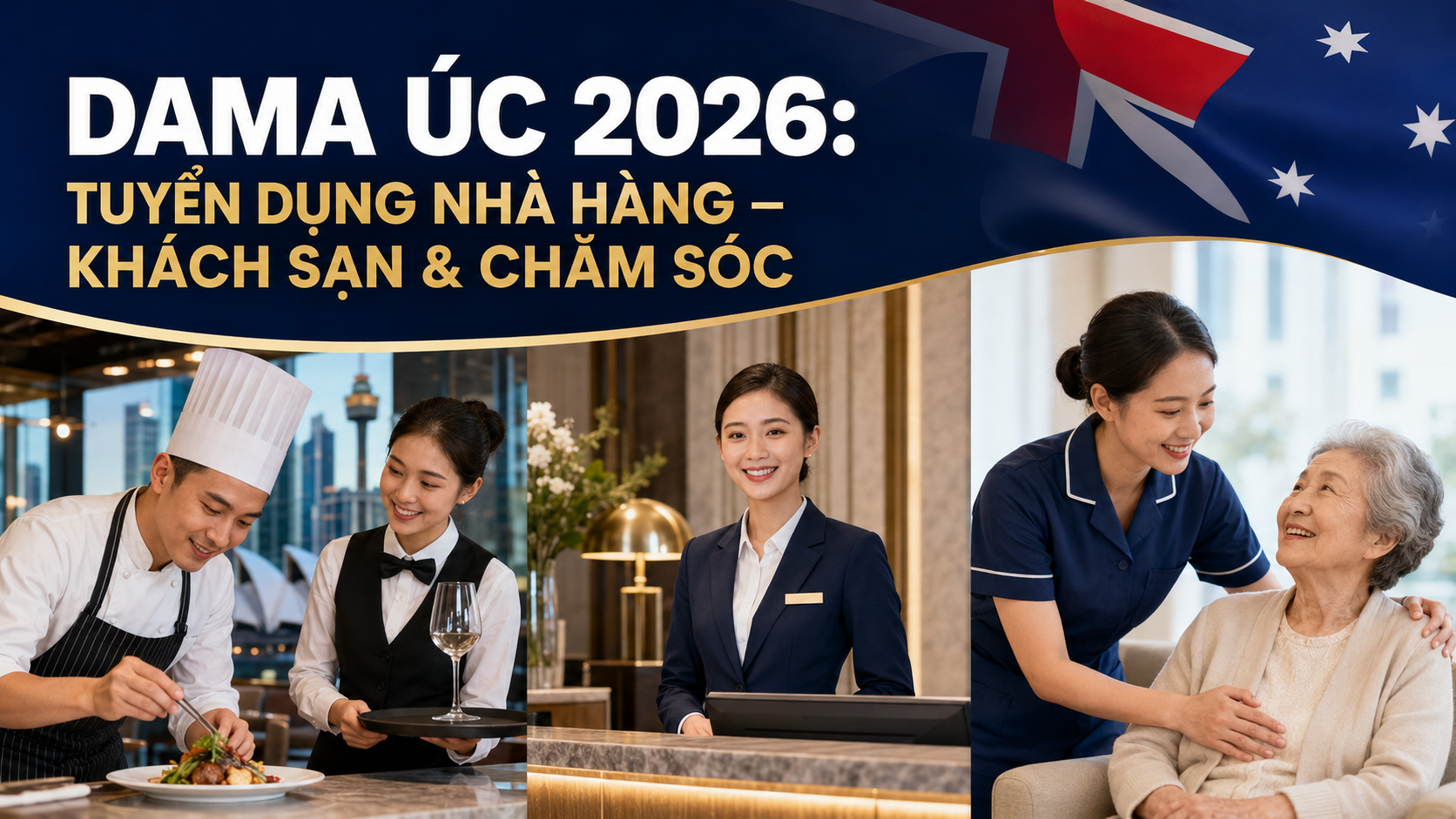 Chương trình DAMA Úc 2026 tuyển ứng viên nhà hàng khách sạn và chăm sóc
